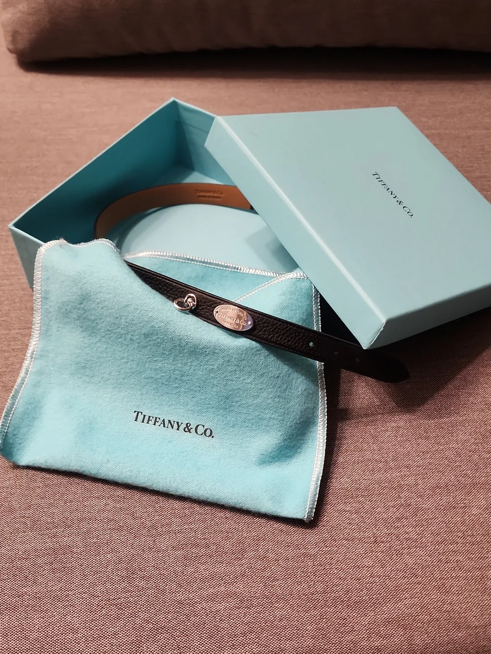 Tiffany & Co. Black Leather Double Wrap Bracelet with Silver Plate